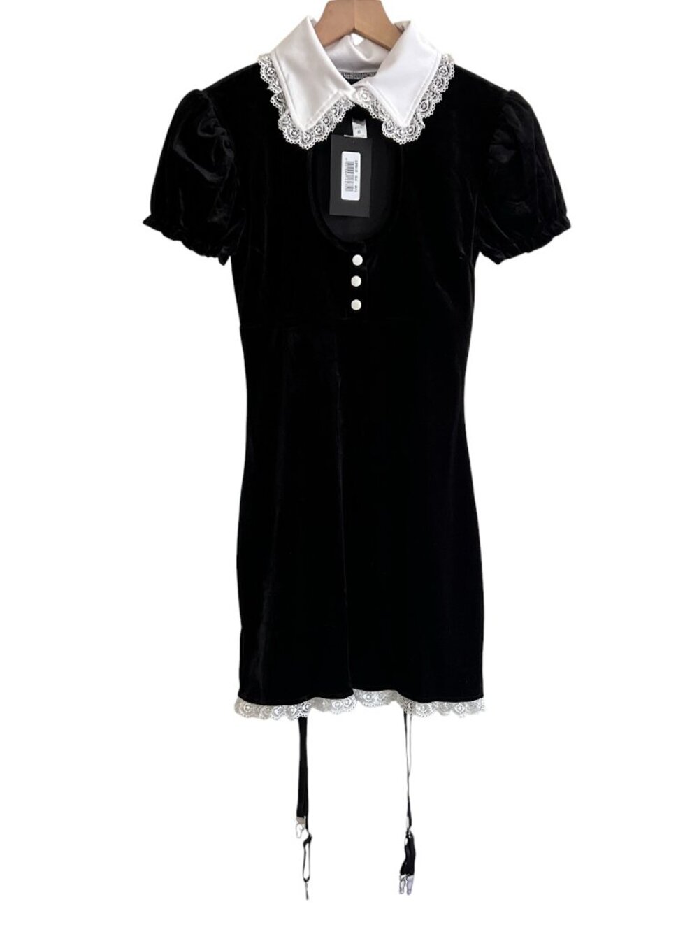 NWT Forplay Black Velvet Cutout Maid Mini Dress Sexy Costume
